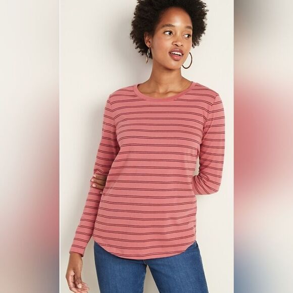 Old Navy Everywear Pink & Red Striped Long Sleeve Tee (M) - Picture 1 of 6